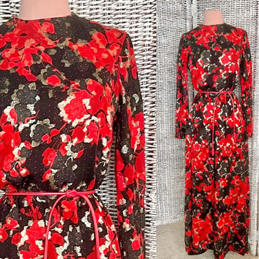 Metallic Brocade Maxi Dress, Spain Designer, Bold Pattern, Shimmery Vintage 60s 70s Cocktail Dress, Full Length 