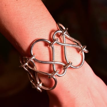 Vintage Modernist Sterling Silver Loopy Link Bracelet, Chunky Silver Loopy Chain Link Bracelet, Solid 925 Silver, Unisex Jewelry, 7 3/4" L 