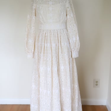 60s High Neck A-Line Long Sleeve Embroidered Bridal Gown