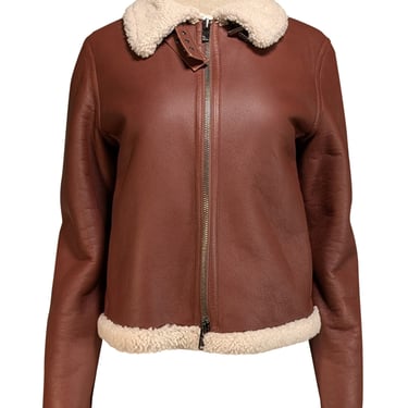 Theory - Brown "Sedona" Relax Shearling Moto Lamb's Leather Jacket Sz L