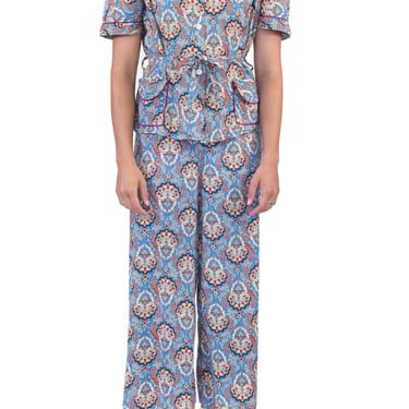 1940S Blue Cold Rayon Paisley Pajamas 