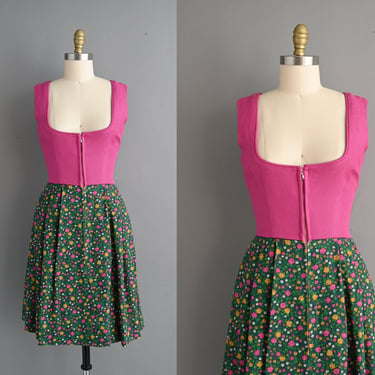 vintage 1960s Floral Print Dirndl Dress - Small 