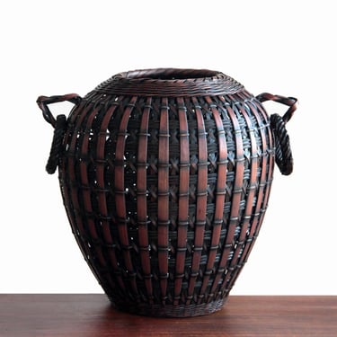 Vintage Bamboo Basket / Vase | Hand Woven Japanese Craft | Ikebana Hanaire Kago 