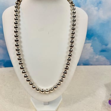 Vintage Native American Single Strand Sterling Bench Bead Necklace Purchased Late 1948 Gift for Her Gift for Mom Birthday Gift Collectible 