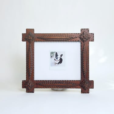 Antique Tramp Art Picture Frame, Rare! Handmade Wood Folk Art, Vintage 1920's 