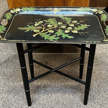 Item #DMC36 Vintage Hand Painted Metal Serving Tray on Stand c.1940