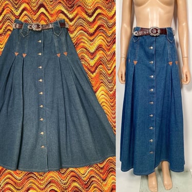 Vintage 90s Does Old West Pioneer Western Full Denim Skirt Size 29 Waist 