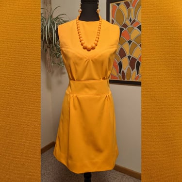 Vintage 1960s Mango Orange Sleeveless Polyester Mini Dress 