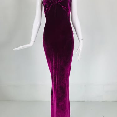 SOLD John Galliano 1930s Inspired Bias Cut Wine Velvet Evening Dress Early 2000's