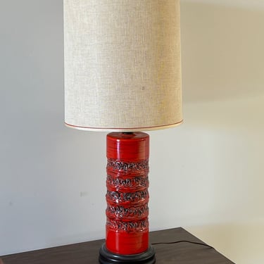 Mid-Century Red Italian Ceramic Table Lamp With Matching Shade (SHIPPING NOT FREE) 