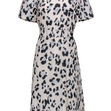 Lafayette 148 - Cream, Black &amp; Pale Blue Cheetah Print Silk Dress Sz 10
