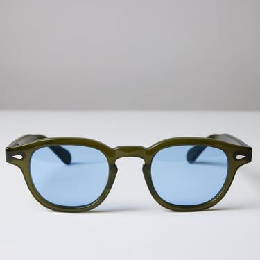 Large - New York Eye_rish, Causeway. Olive Green Frame with Blue Lenses 
