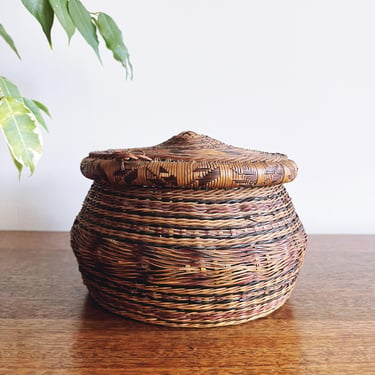 Vintage Woven Pine Needle Basket 