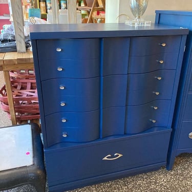 Deep blue mid century chest of drawers. 34.5” x 18” x 43”