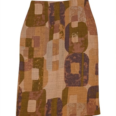 Ports 1961 - Beige Linen Multi Abstract Print Linen Skirt Sz 2