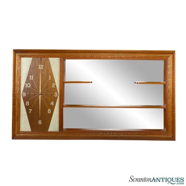 Mid-Century Atomic Walnut Wall Hanging Mirrored Shadow Box Clock