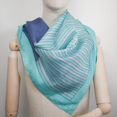 1980s/90s Marja Kurki Aqua Striped Silk Scarf 