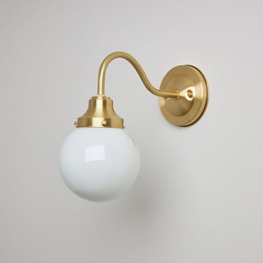 Gooseneck Style Sconce - Opal/White Handblown Glass Globe - Wall Sconce - Industrial Lighting 