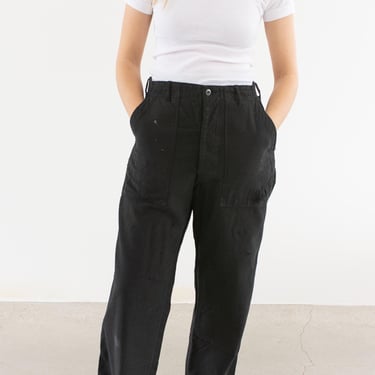 Vintage 30 31 32 Waist Black Utility Trousers | Unisex Painter 60s Button Fly High Waist Workwear Pants | Overdye OG107 | P277 