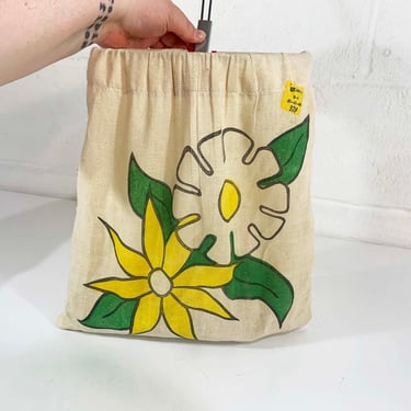 Vintage Clothespin Bag Wire Hanger Wooden Clothes Pins Laundry Room Kitschy Daisy Pin Holder 1960s 