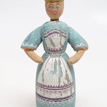 Antique German Wooden Blondchen Maiden in Costume, Vintage Hand Painted Toy Doll from Mozart's Opera, Erzgebirge Germany 