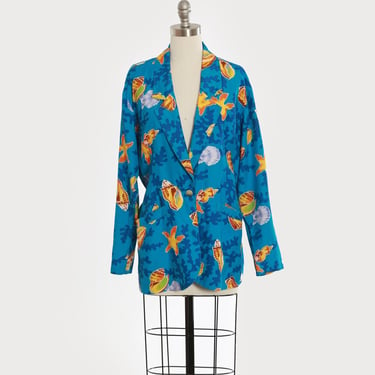 Carol Anderson sea shell blazer | Vintage 90s novelty print sea shell rayon blazer 