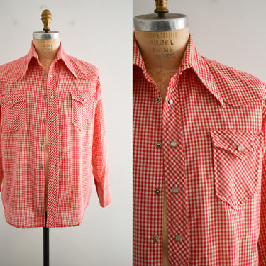1970s Red Gingham Western Shirt 