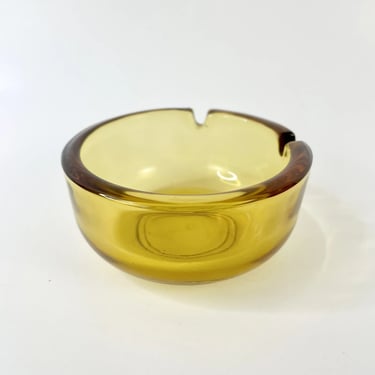 Small Mid Century Modern Vintage Glass Amber Viking Ashtray 2 Slot Catchall MCM