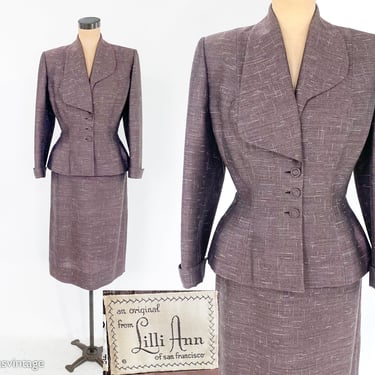 1950s Lilli Ann Suit | 1950s Taupe Wool Suit | 50s Brown Wool Suit | Lilli Ann | Medium 