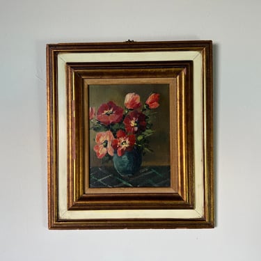 60's Italian Martell Still Life Oil Painting, Framed 
