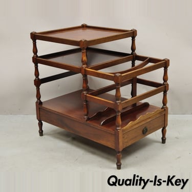 Henry Fuldner Sons Mahogany Leather Top Side End Table Canterbury Magazine Rack