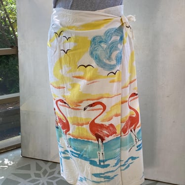 Vintage Ralph Lauren Flamingo Wrap Around Skirt, Tropical, Summer, Beach Wear, Size 10, Swim Suit Cover Up READ 