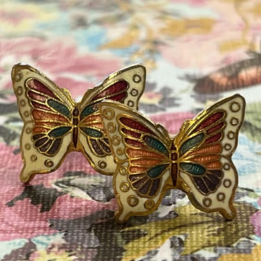 cloisonné butterfly earrings vintage 1970s pierced butterflies 