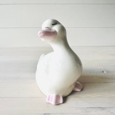 Cute Hand Painted Ceramic Duck With Pink Bill and Feet 