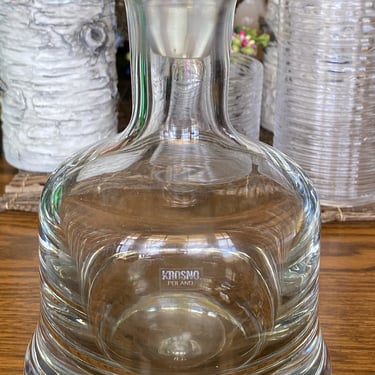 Bubble Decanter Krosno Poland~ 1970s Heavy Lead Crystal  WINE DECANTER masculine Flat Top Stopper~ Whiskey Gift for Him~ Wedding Barware 