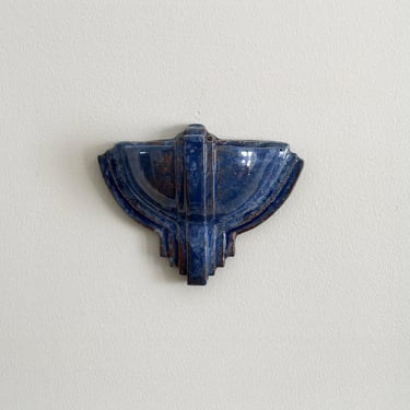1940s – Art Deco Studio Pottery Wall Pocket - Signed Blue Ceramic Wall Vase 