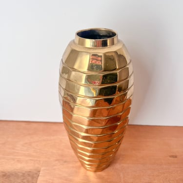 Vintage Brass Twisted Vase. Small Metal Gold Vase. 