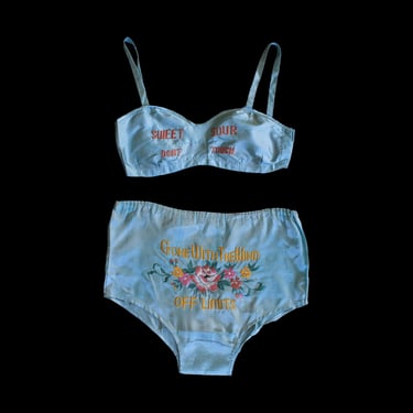 RARE! 1940s Lingerie Set / 40s WWII Satin Novelty Bra and Panties  / 