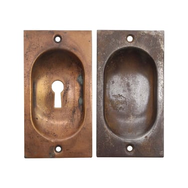 Pair of Vintage Copper Plated Brass &#038; Steel Recessed Pocket Door Plates