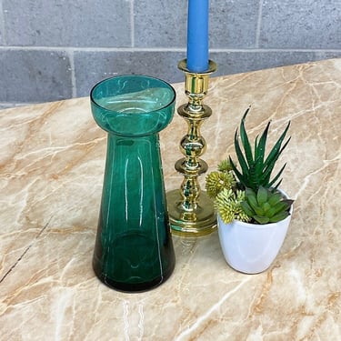 Vintage Hyacinth Vase Retro 1960s Mid Century Modern + Teal + Glass + Modern Shape + Czechoslovakia + Flowers and Plant Display + Home Decor 