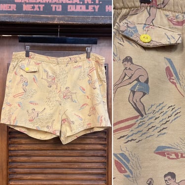 Vintage 1930’s “Campus” Label Nautical Surfing Hawaiian Swim Trunks, 30’s Surfer Shorts, 30’s Hawaiian, Vintage Swimwear, Vintage Clothing 
