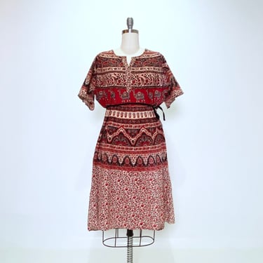 Camel Block Print Vintage Dress