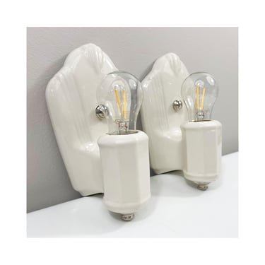 Refurbished Art Deco Wall Sconces for Bath - Pair - 1930's 1940's - Porcelier - Ivory - Rewired for Hard Wire Use 