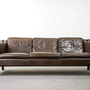 Danish Modern Brown Leather Three Seat Sofa - (321-219) 