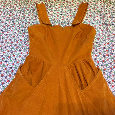 Vintage 60s Orange Overalls Dress Jumper Small by TimeBa
