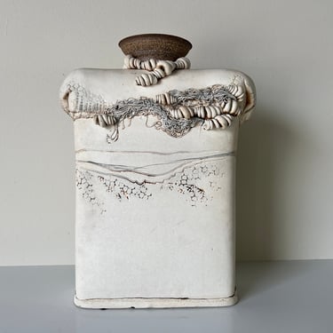 1980's Organic Modern Hand Sculpted Studio Pottery Vase 