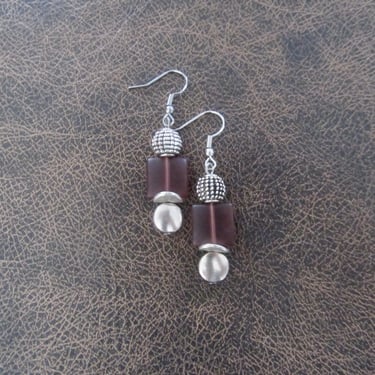 Silver and purple frosted glass earrings 2 