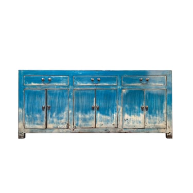 Chinese Oriental Distressed Bright Blue Sideboard Buffet Table Cabinet cs7475E 