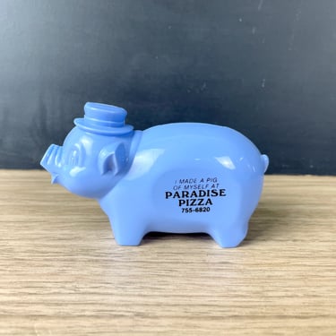 Blue hard plastic advertising piggy bank - 1970s vintage 