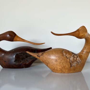1980's Vintage Vaughn Burlingham Burl Wood Birds Sculptures - a Pair 